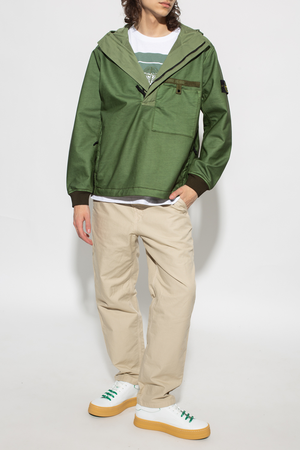 Mens khaki stone island jacket best sale